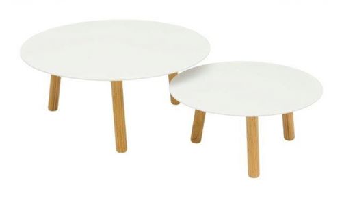 PROLOISIRS Tables basses lounges Even 2 pièces en aluminium - diamètre 60 cm et 80 cm - teck