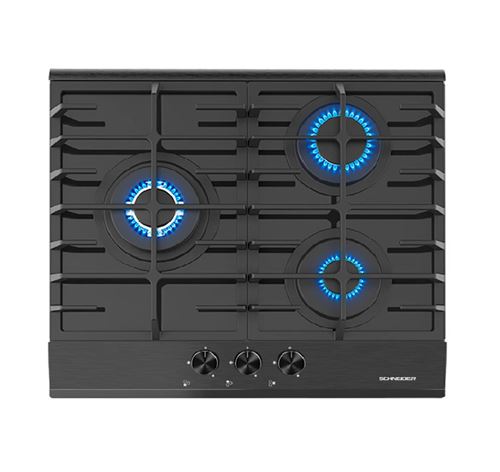 Schneider Sctg6031N4 - Table De Cuisson Au Gaz - 3 Plaques De Cuisson - Niche - Largeur : 56 Cm - Profondeur : 48 Cm - Noir