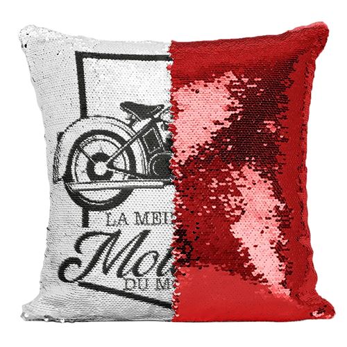 Fabulous Coussin avec Housse Sequin - Paillettes Rouge La Meilleure Motarde du Monde [40 x 40 cm]