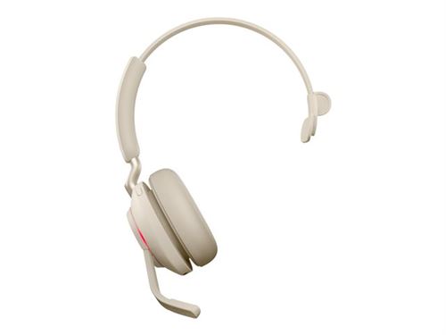 Jabra Evolve2 65 MS Mono - Micro-casque - sur-oreille - convertible - Bluetooth - sans fil - USB-C - isolation acoustique - beige - avec support de chargement