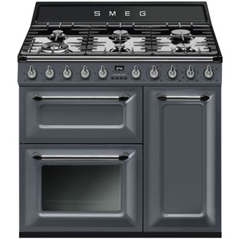 Smeg Victoria TR93GR - Cuisinière (four à deux étages) - pose libre - largeur : 90 cm - profondeur : 65.5 cm - hauteur : 102.7 cm - avec système auto-nettoyant - Gris ardoise