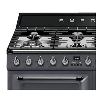 Smeg Victoria TR93GR - Cuisinière (four à deux étages) - pose libre - largeur : 90 cm - profondeur : 65.5 cm - hauteur : 102.7 cm - avec système auto-nettoyant - Gris ardoise