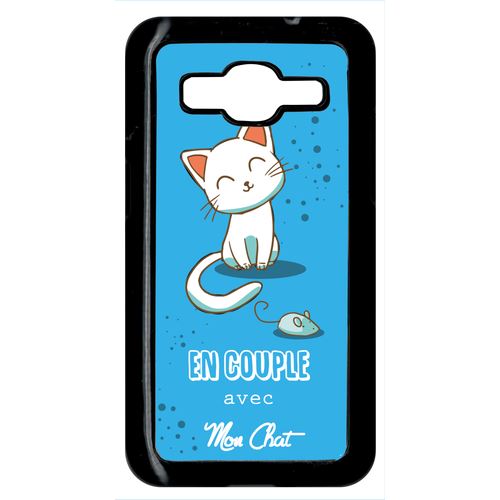 Coque samsung galaxy core prime g3608 en couple avec mon chat fond bleu