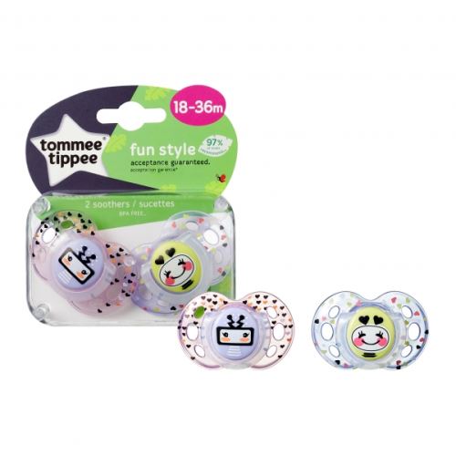 Lot de 2 sucettes closer to nature fun 18m+ fille - tommee tippee
