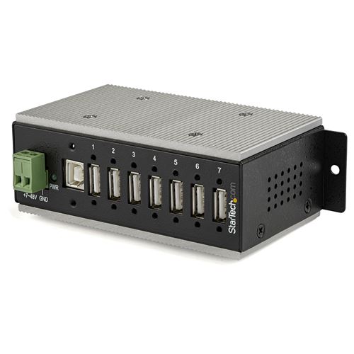 startech 7-port industrial usb hub - usb 2.0-15kv esd protection metal noir