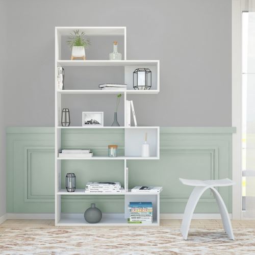 HOMEMANIA Bibliothèque Twinnie Meuble Murale, Étagère de Rangement - avec Compartiments - pour Séjour, Bureau - Blanc en Bois, 94 x 30 x 179 cm