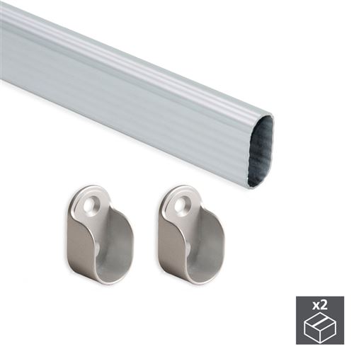 Emuca 7065462 Kit de barre de penderie ovale 950mm et supports, anodisé mat, Lot de 2