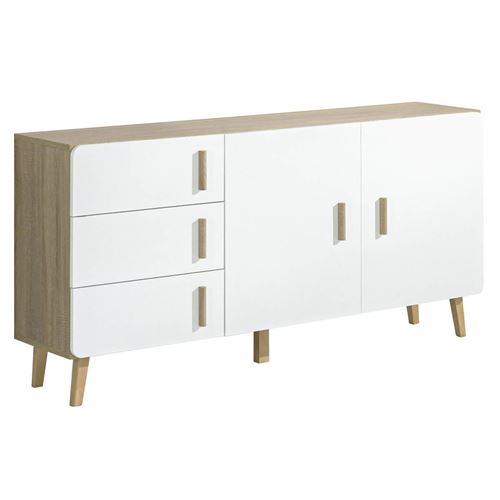 ANEBY - Buffet 2 Portes 3 Tiroirs Effet Bois
