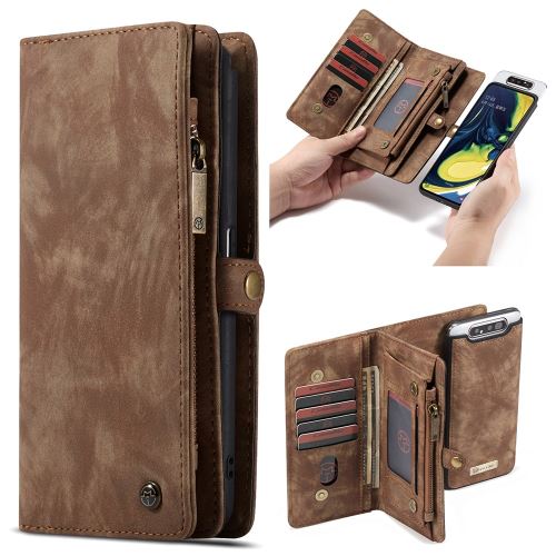 Etui en PU fermeture à glissière multifonctionnelle 2 en 1 marron pour votre Samsung Galaxy A80/A90