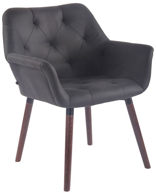 Chaise de Salle à manger Cassidy en Similicuir Vintage - Chaise de coiffeuse avec accoudoirs - Piètement Bois de Hêtre Noyer - Couleur Noir