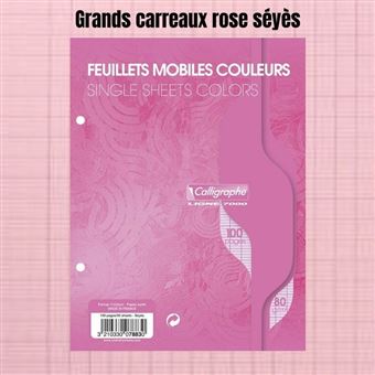 Feuillets Mobiles Rose Perforées 17X22 Grands Carreaux Seyes 80G  Clairefontaine - Feuilles doubles - Achat & prix