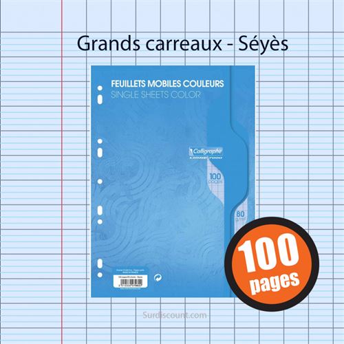 Feuillets Mobiles Perforées Bleu 21X29,7 A4 Grands Carreaux Seyes 90G  Clairefontaine - Feuilles doubles - Achat & prix
