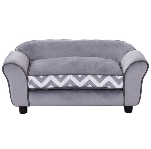 Meilleurs prix pour Canapé chien chat sur pied style graphique contemporain coussin amovible lavable grand confort 74L x 41l x 33H cm gris blanc
