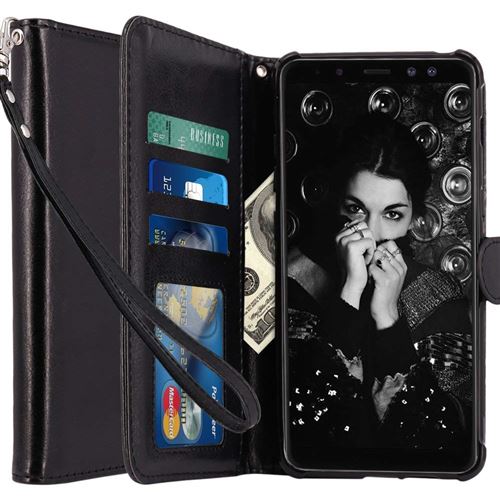 Samsung Galaxy A8 plus Housse Coque Etui de luxe Portefeuille Porte Carte Et Billet (avec support integré) Noir