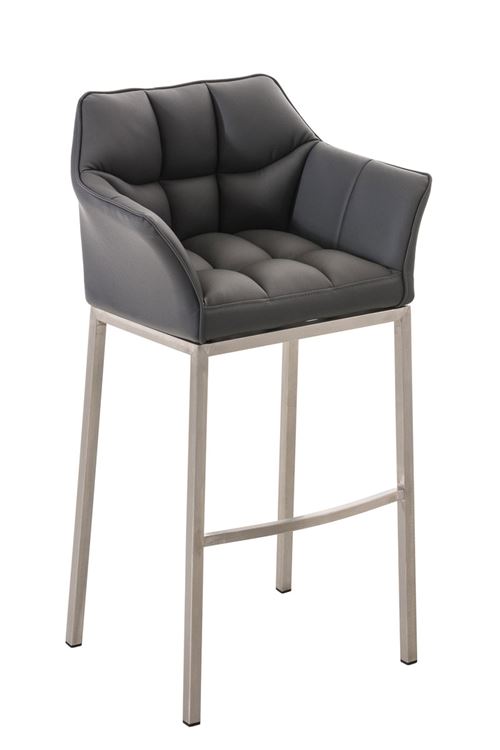 CLP Tabouret de bar Damaso en Similicuir , Gris/Acier inoxydable