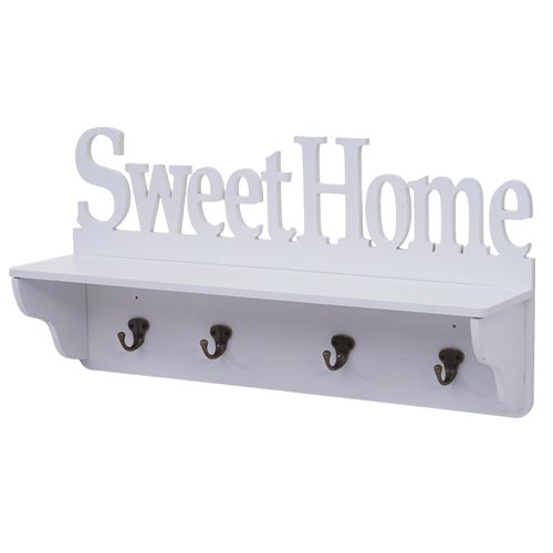 Garderobe murale MENDLER HWC-D41 Sweet Home 4 crochets massifs 30x60x13cm blanc