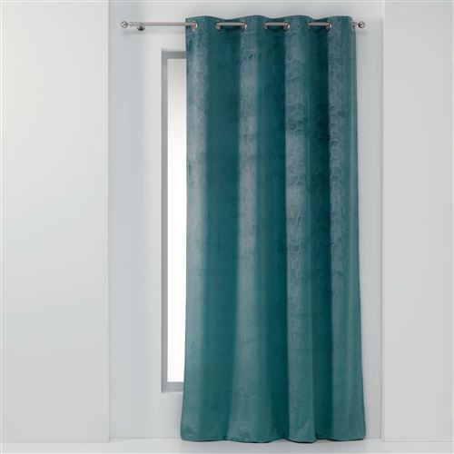 Rideau a oeillets 140 x 240 cm occultant velours relief Adrina Bleu