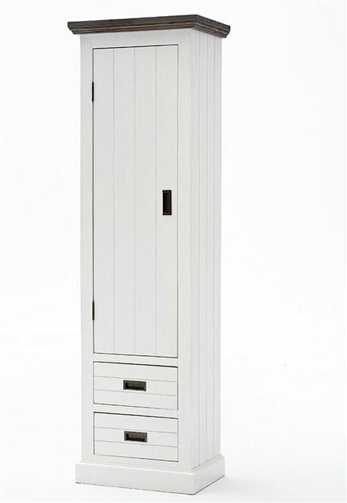 Armoire de rangement en bois d'acacia coloris blanc - L.60 x H.200 x P.40 cm -PEGANE-