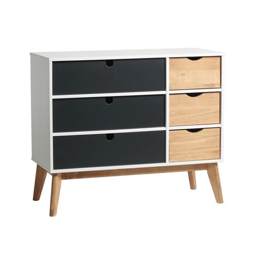 Commode 6 tiroirs Gris/Blanc/Bois - COSMIT