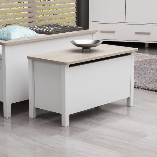 Bout de lit coffre scandinave bois Luna - L. 84 x H. 47 cm - Blanc