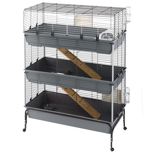 Cage Trois étages pour Lapins RABBIT 120 TRIS, Face avant Ouvrable, Support et Accessoires inclus