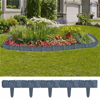 vidaXL Clôture de jardin/pelouse plastique aspect de pierre 41 pcs 10m40917 - 1