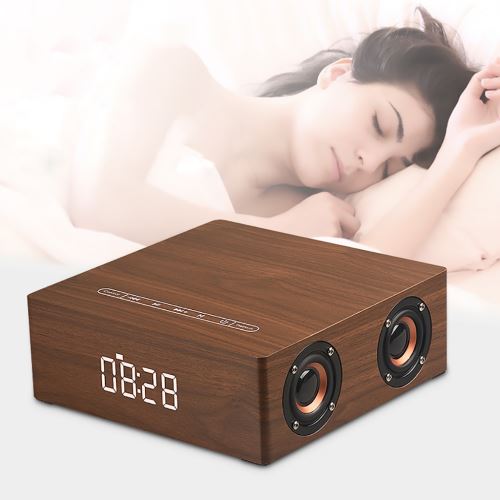 12W Sortie Rétro bois respirants Horloge Haut-parleur sans fil Bluetooth Mini 3D double fort Kiliaadk100