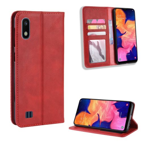 Etui en PU flip style vintage rouge pour votre Samsung Galaxy A10