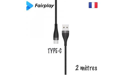 Cable FairPlay USB noir 2 mètres vers Type-C iPhone et iPad