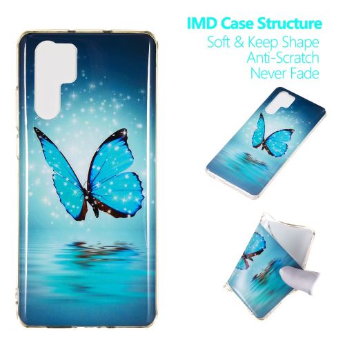 Coque en TPU impression d'un motif lumineux luminescent papillon bleu pour votre Huawei P30 Pro