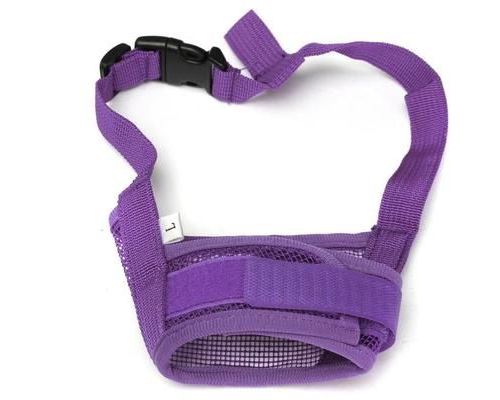 Meilleurs prix pour Réglable Chien Mesh Muselière Masque Museau Nylon à Bouche Anti Aboiement Morsure Sécurité à Chiot Puppy Violet L