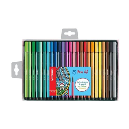 Stabilo pen 68 - coffret de 25 feutres pointe moyenne - coloris assortis