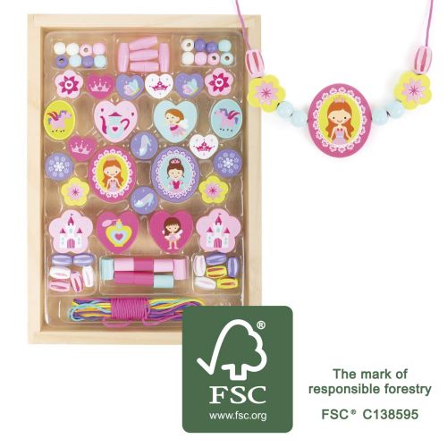 Perles à Enfiler en Bois certifié 100% FSC avec Motifs de Princesses Jouets, 11014, Multicolore