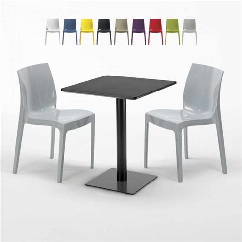 Table carrée 60x60 noire avec 2 chaises colorées Ice Licorice, Couleur: Gris