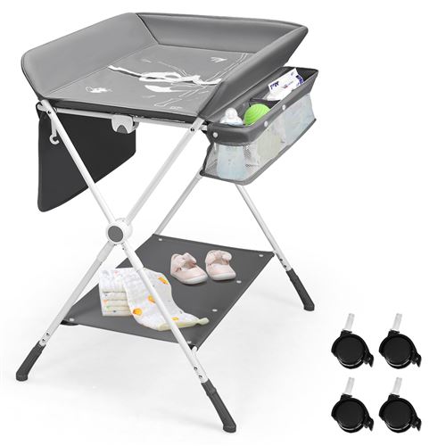 GIANTEX Table à Langer à Roulettes avec Panier de Rangement Hauteur Réglable en 3 Positions Structure en Fer pour Nouveaux-Nés, Bébé (Gris)