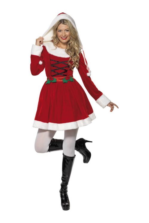 Costume miss santa rouge avec capuche l