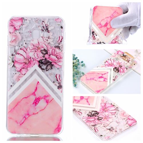 Coque en TPU motif 3D diamant motif fleur rose et marbre rose pour votre Samsung Galaxy J4 Plus/J4 Prime J410