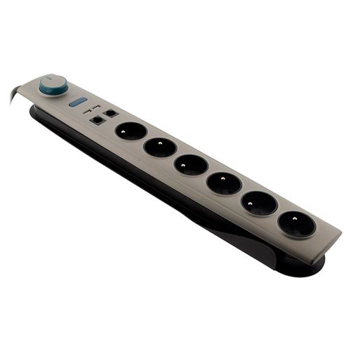 Zenitech Otio - Multiprise Parafoudre 6 Prises 16A Avec Interrupteur + Usb + 2 Prises Rj11