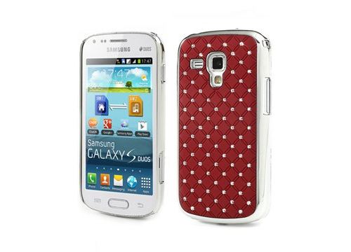 Coque rigide aspect matelassé rouge toucher gomme avec inserts diamants Galaxy Trend S7560 et Trend