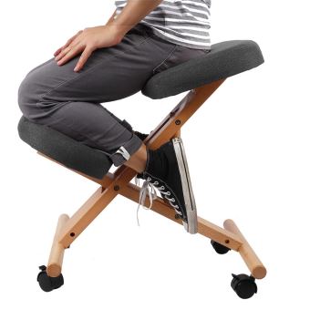 Chaise à Genoux Ergonomique En Bois - Correction Posture Assise, Réglable, Pour Bureau Et Maison - Gris
