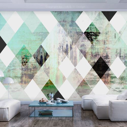 150x105 Papier peint Géométrique Fonds et Dessins Moderne Rhombic Chessboard (Green)
