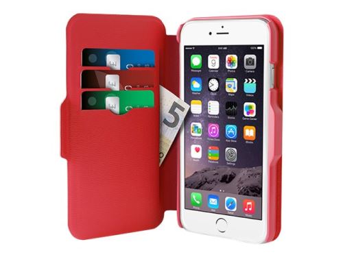 PURO Wallet Bicolor Booklet - Flip cover voor mobiele telefoon - namaakleer - rood, roze - voor Apple iPhone 6 Plus