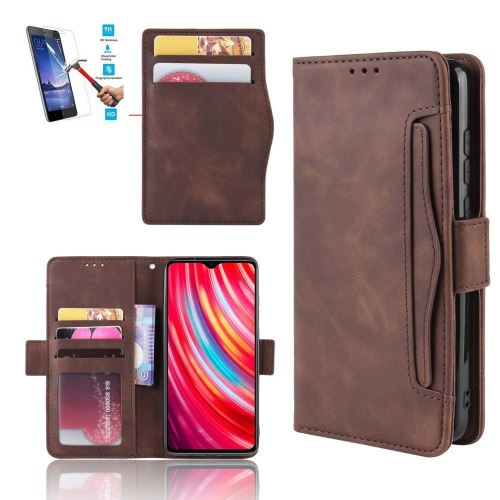 Etui Xiaomi Redmi Note 8T Portefeuille Brun Avec Film Verre Trempé Coque Housse En Cuir Pu hfs-house®