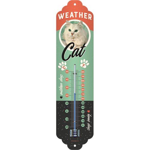 Nostalgic-Art 80319 Weather Cat Thermomètre rétro intérieur Décoration Murale, métal, multicolore, 28 x 6,5 x 2 cm