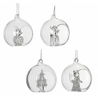Lhéritier Du Temps Lot De 4 Boules De Noël Décorations De Sapin De Noël Suspension En Verre Motifs Bonhomme De Neige Cerf Sapin Ange 7cm