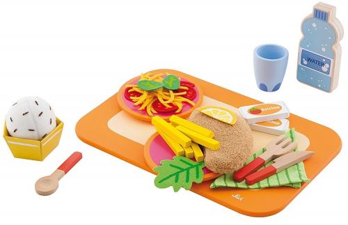 Jeu d imitation - plateau petit dejeuner 29 pieces - accessoire dinette - jouet en bois