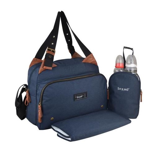 Baby on board-sac a langer -sac titou bleu denim - 2 compartiments 8 poches - sac repas - tapis a langer sac linge