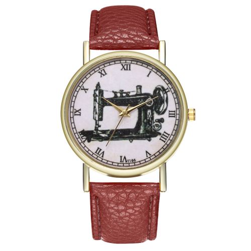 Montre de machine à coudre vintage bracelet en cuir dames étudiant montre à quartz horloge à quartz T186-Acafé