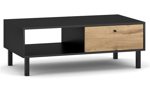 Table basse avec rangements en bois coloris noir mat / chêne wotan - L.110 x P.60 x H.40 cm -PEGANE-
