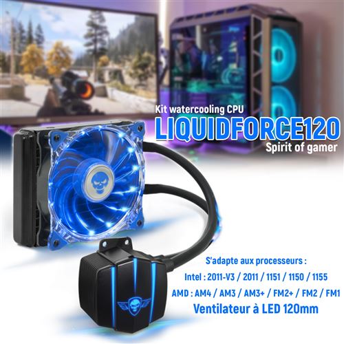 Kit watercooling Liquidforce 120 - Pour processeurs Intel et AMD - Rétroéclairé bleu - Ventilateur 120mm